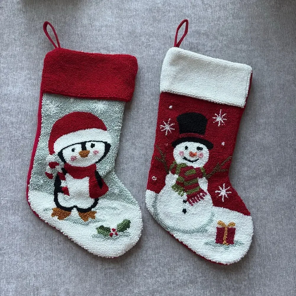 2x Ornate Embroidered Christmas Stockings Set